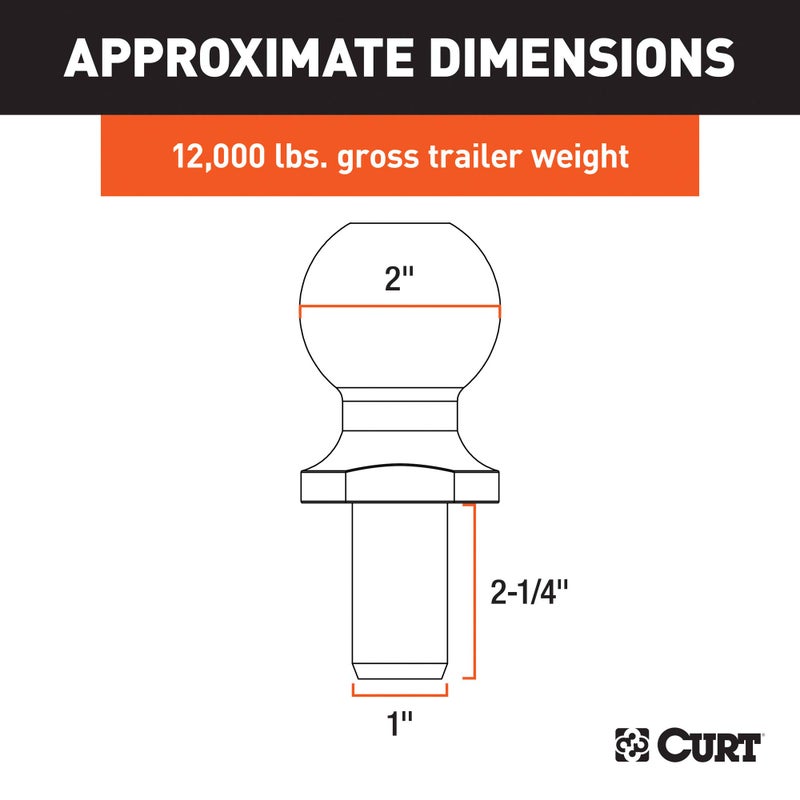 CURT 40038 Chrome Trailer Hitch Ball, 12,000 lbs, 2-Inch Diameter, 1 x 2-1/4-Inch Shank - Image 2